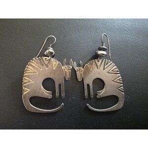 Laurel Birch Earrings Tribal Animal Design Aardvark Armadillo Silvertone Signed